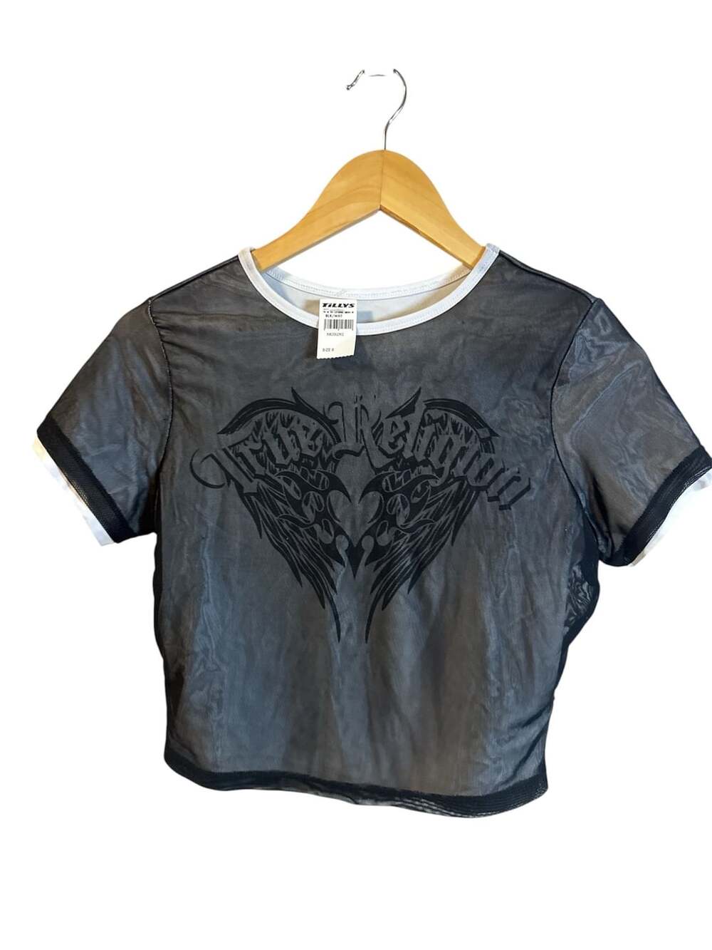 True Religion Brand Jeans Layered Mesh Women's Black White Crop Top Size S